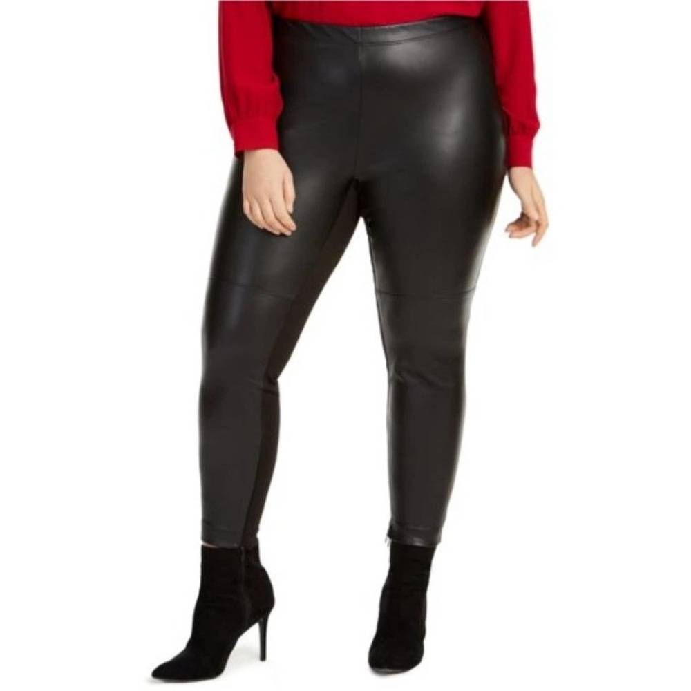 Bar III Faux Leather Legging Ponte High Waisted Black Matte Pull On Moto Size 1X